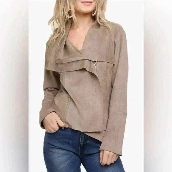 Umgee‎ USA Women's Small Mocha Fall Suede Zip Up Moto Jacket EUC - Picture 1 of 6